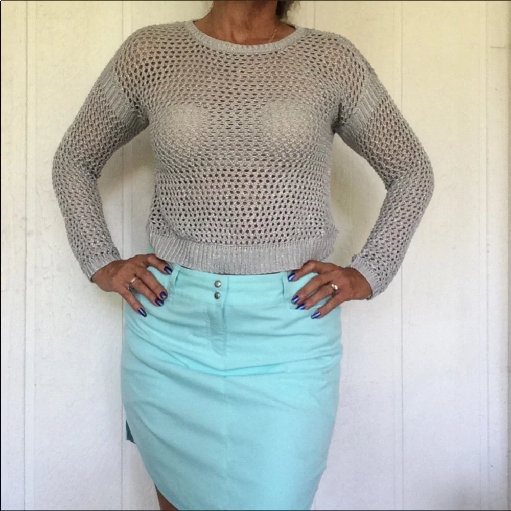 LUCKY BRAND SILVER CROCHET SWEATER NWT JUNIORS XL